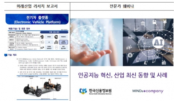 ▲한국신용정보원의 미래산업정보 제공 예시. 신용정보원 제공