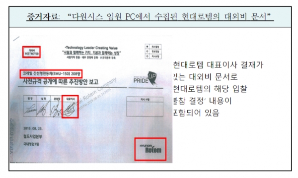 ▲현대로템 담합관련 공정위 증거자료.