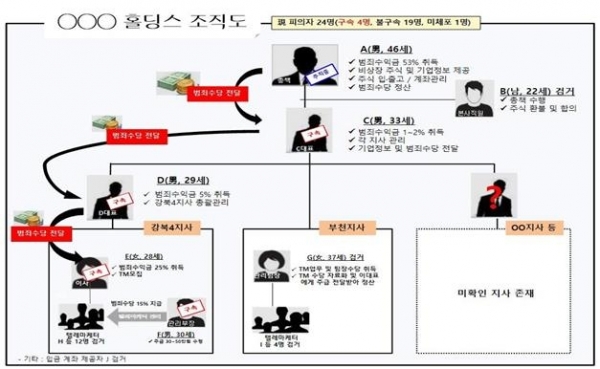 ▲P홀딩스 조직도. 서울 마포경찰서 제공.